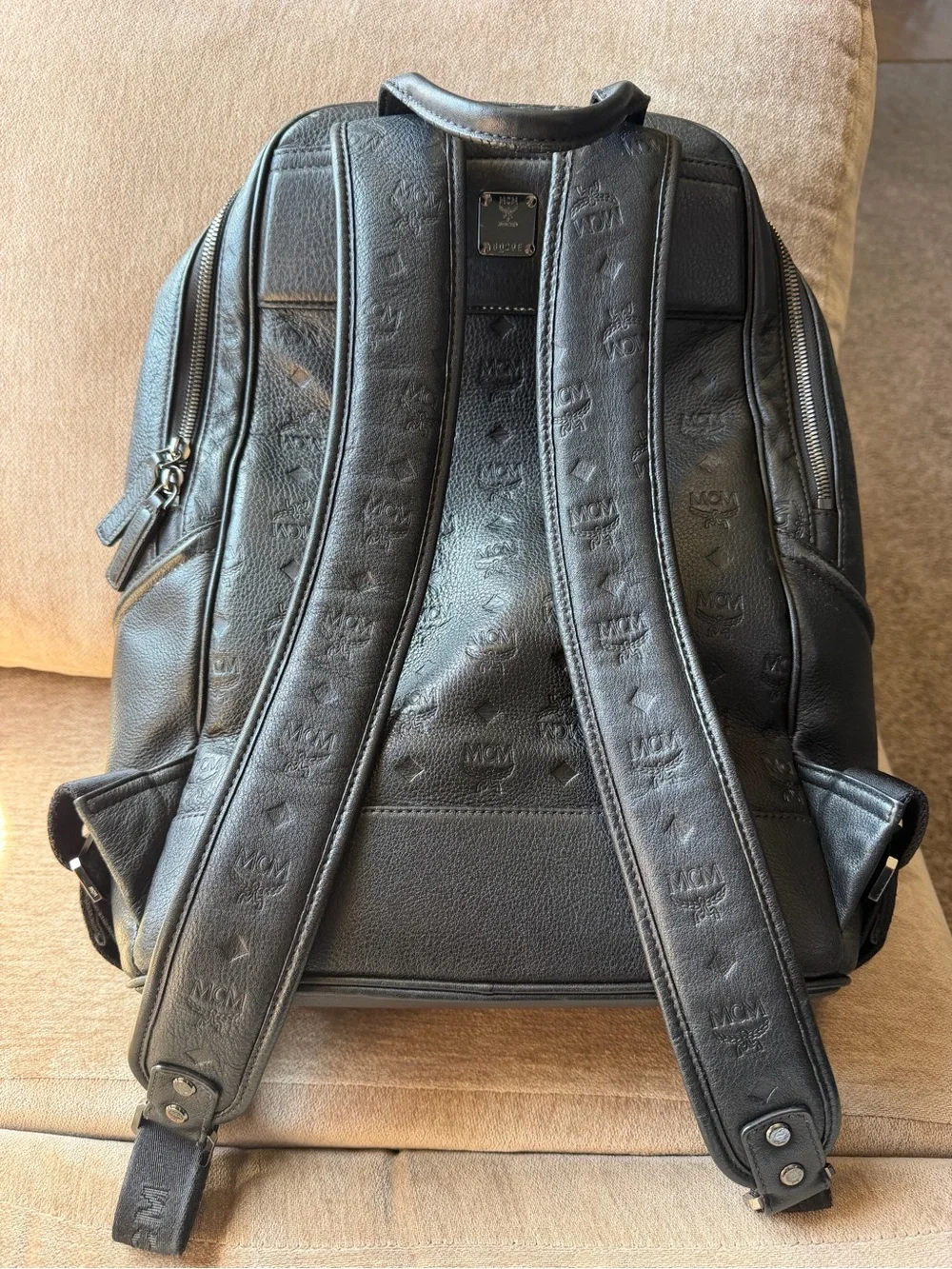 MCM Black Embossed Leather Backpack